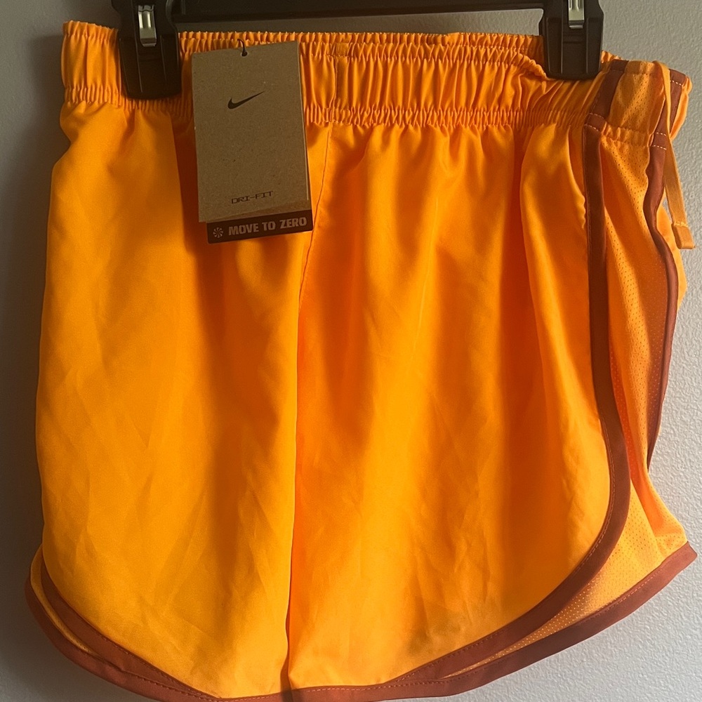 Nike Women's Bright Orange Athletic Shorts with Brown Trim